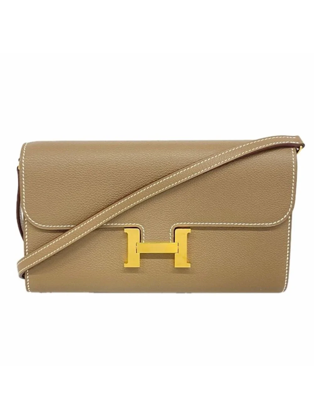 Hermes Wallet on Chain Constance to Go Evercolor Etoupe Gold Shoulder Bag